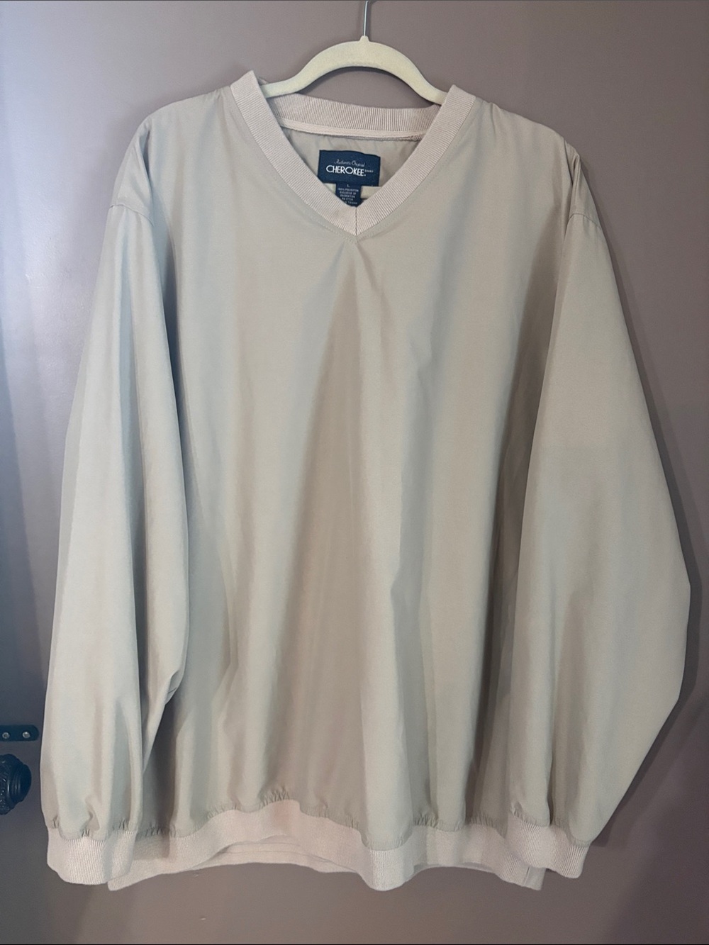 Cherokee Men's V-Neck Pullover windbreaker- Light Beige